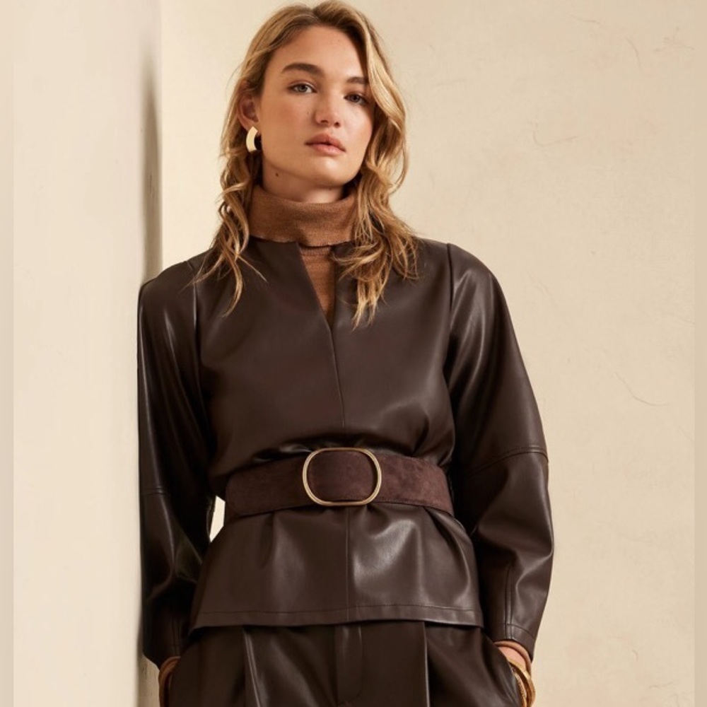 NWT! Banana Republic Roasted Cocao Casale Vegan Leather Top - XS Petite ONLY